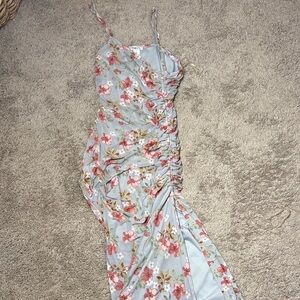 Rue21 Light Blue Floral Ruched Maxi Dress